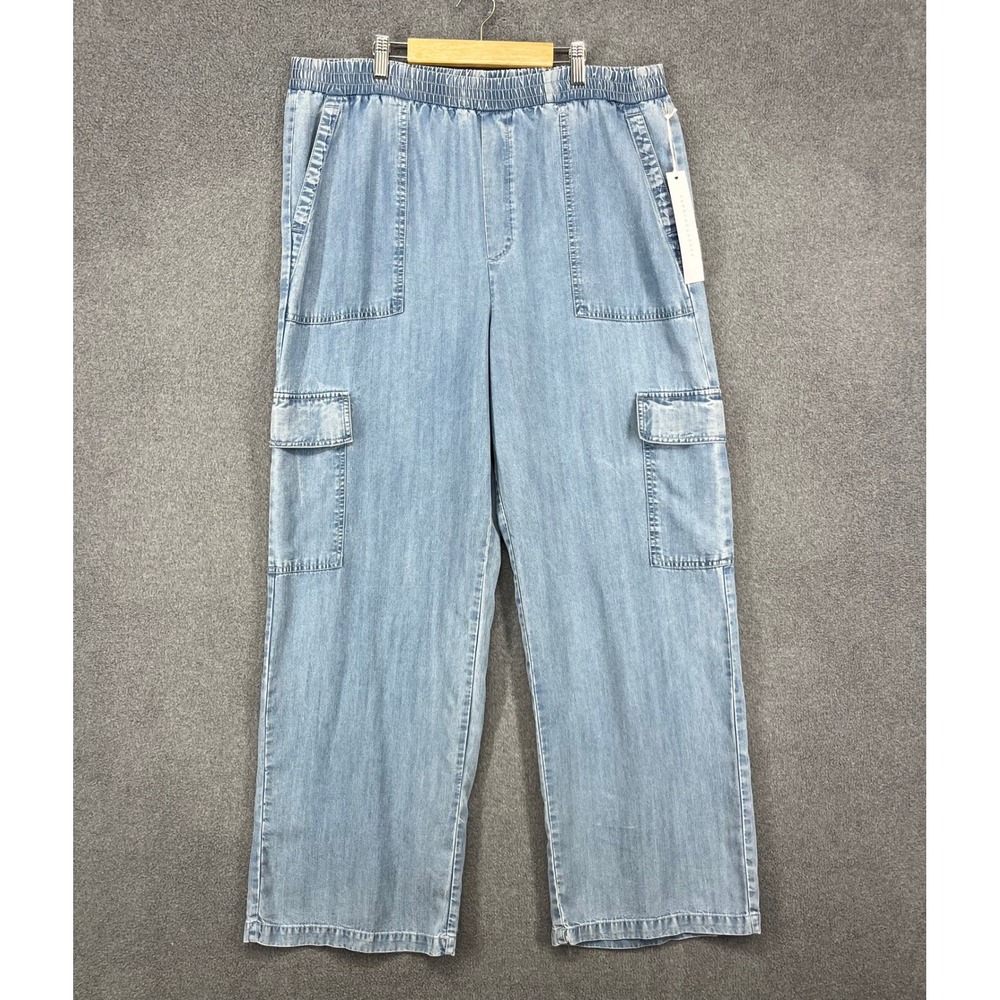 Jane + Delancey Cargo Pants Womens Large Blue Lyocell Wide Leg Elastic Waist NEW